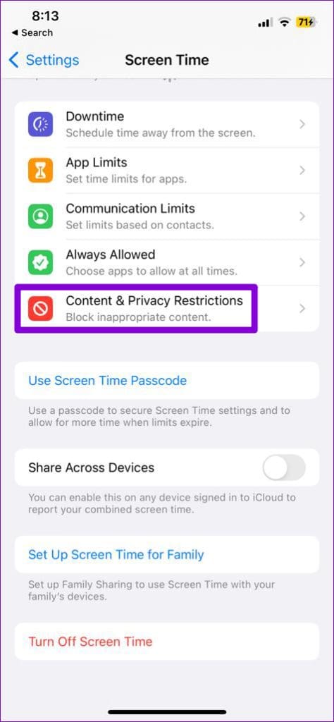 Content and Privacy Restrictions on iPhone