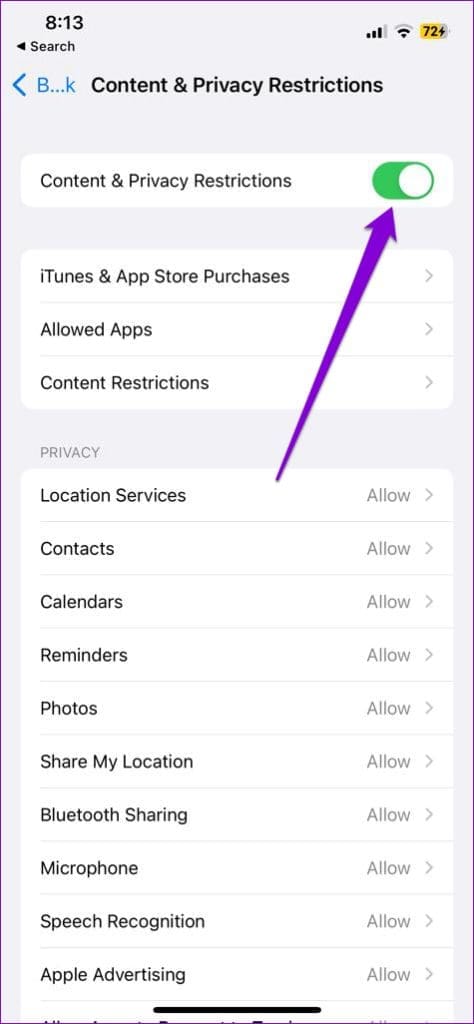 Disable Content and Privacy Restrictions on iPhone