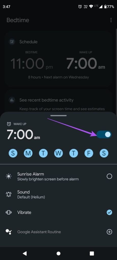 disable wake up time clock app android