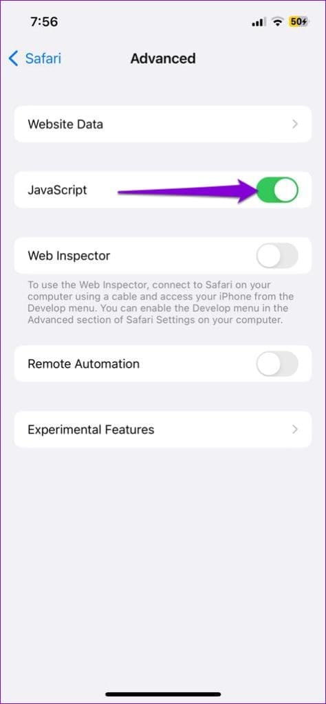 Enable JavaScript in Safari for iPhone