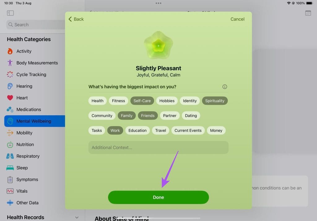 finish logging emotions iPad