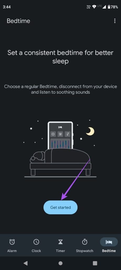 get started bedtime mode clock android