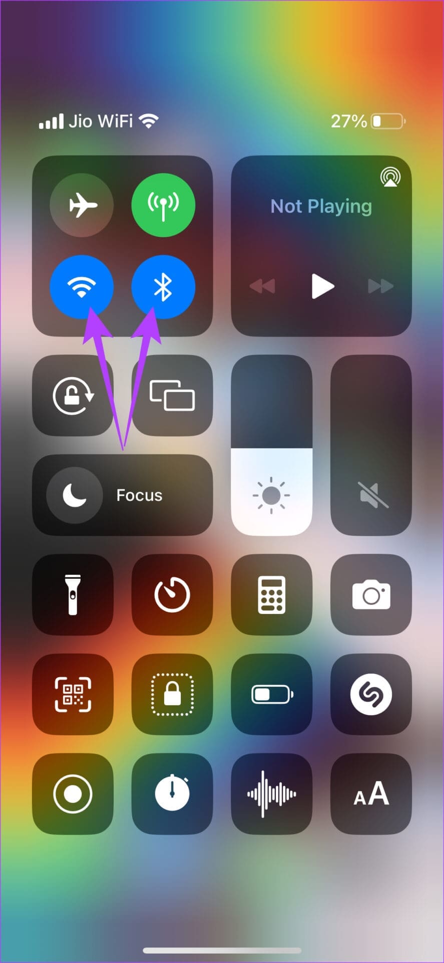 Bluetooth and Wi-Fi toggles