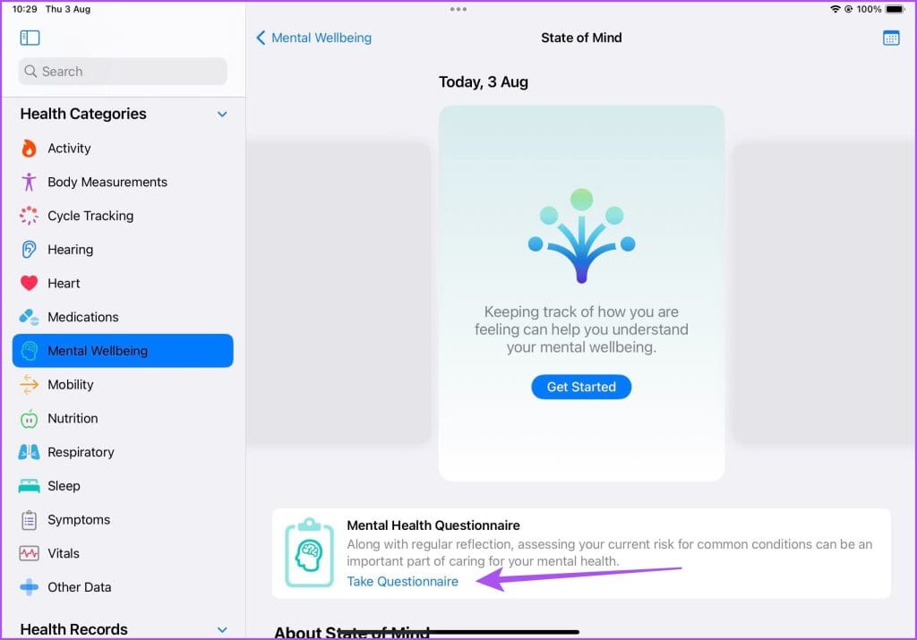 mental health questionnaire iPad