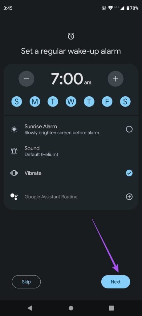 next wake up time clock android