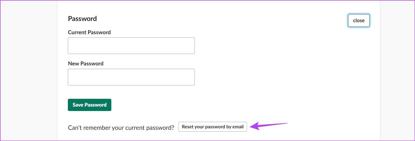 Open reset password window