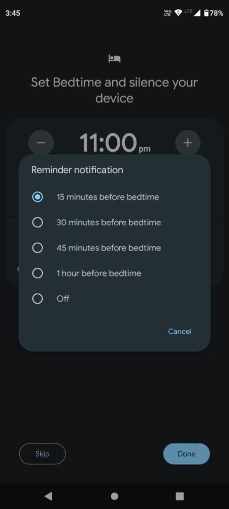 bedtime reminder notification clock app android 