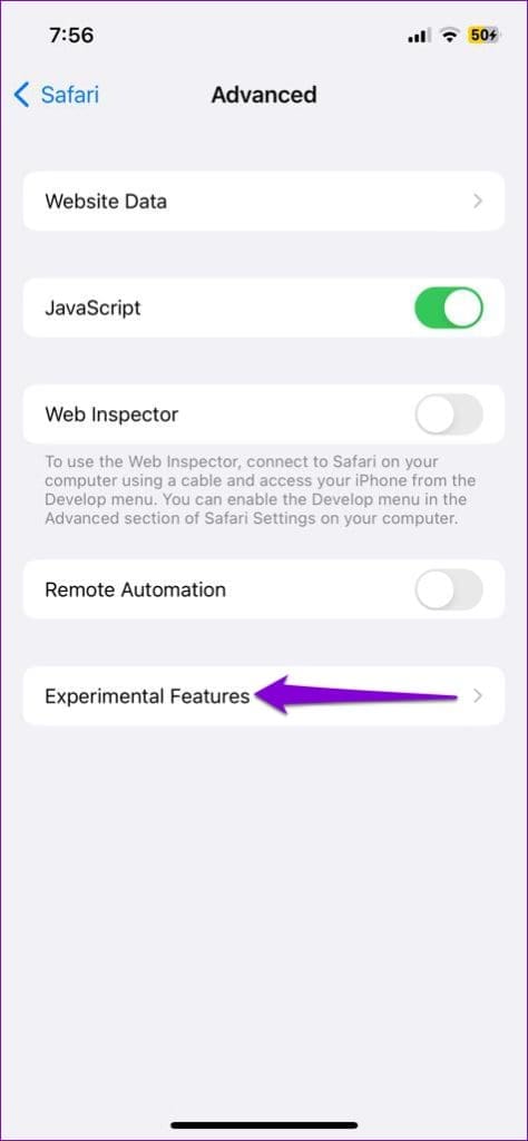 Safari Experimental Features