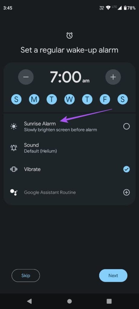 sunrise alarm bedtime mode clock android