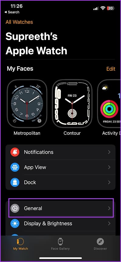 Tap on General in Watch App