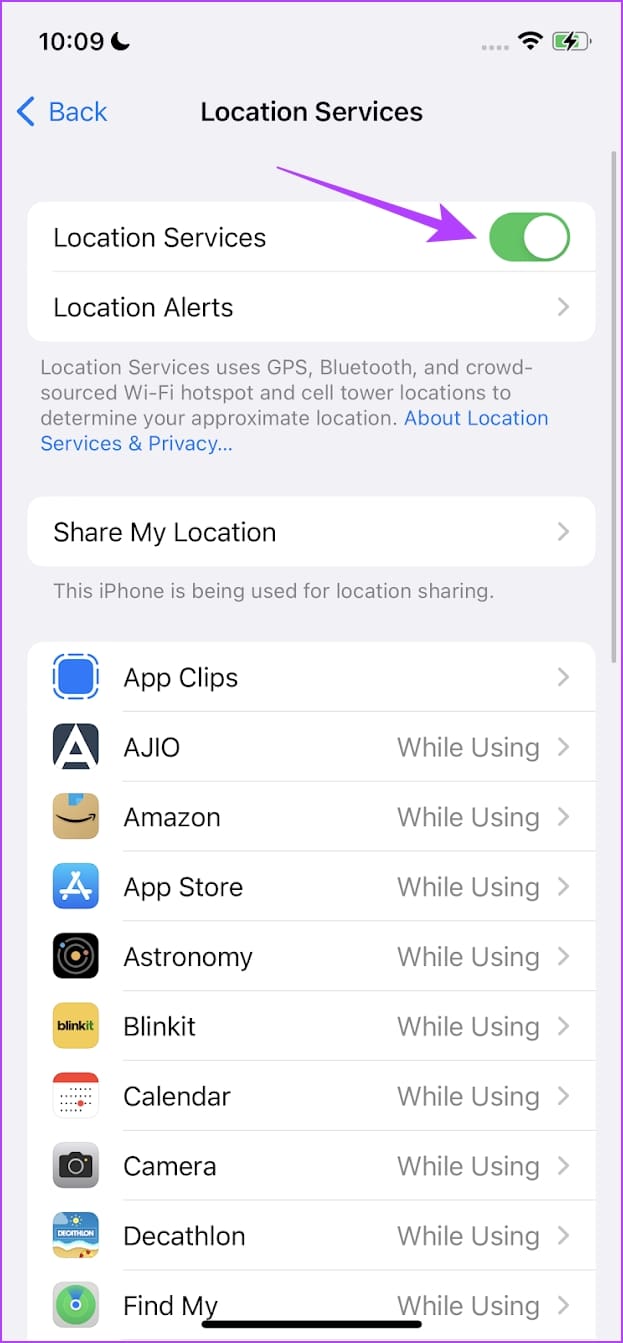 Turn on Toggle for Location Services