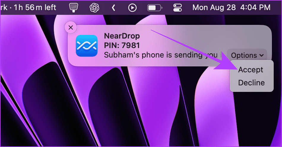 Accept NearDrop Transfer on Mac