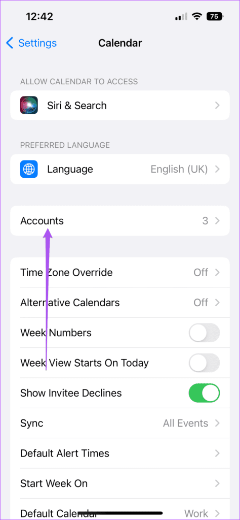 accounts calendar settings iphone
