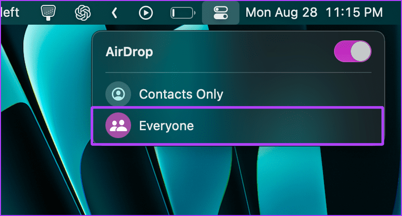AirDrop set to Everyone on Mac