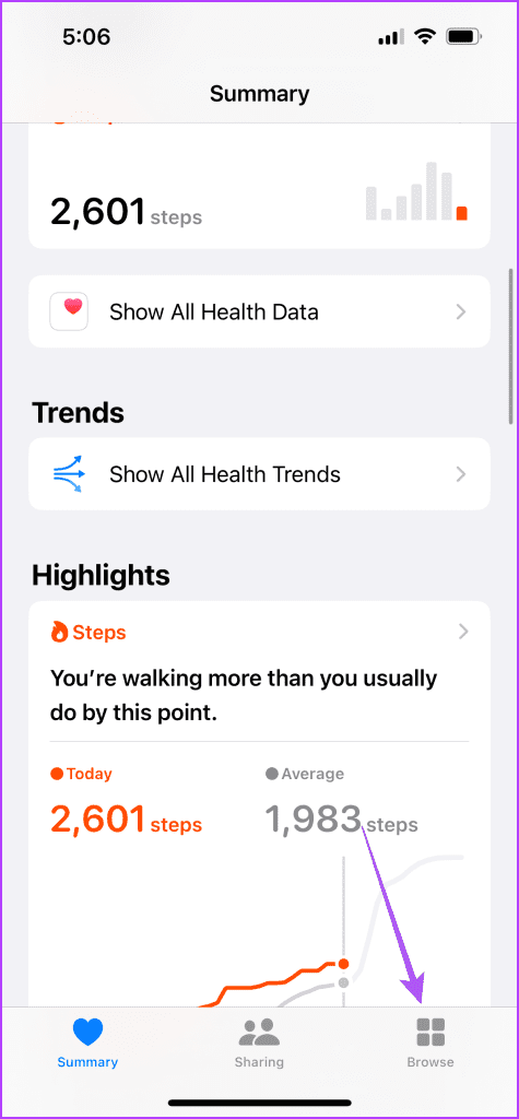 browse health app iPhone 2