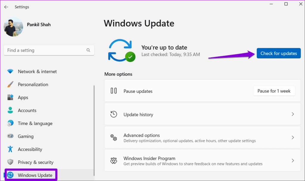 Check for Windows Updates