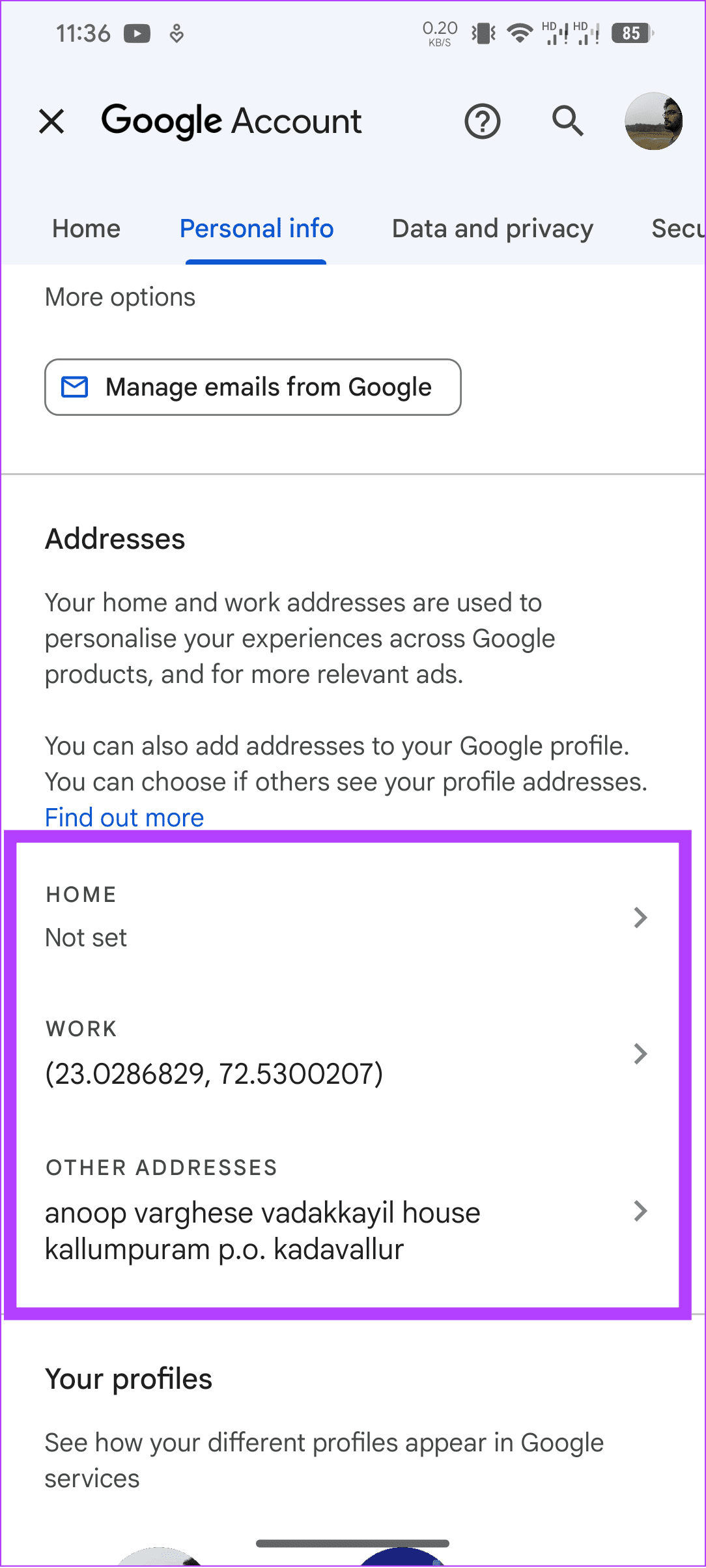 choose the address you want to delete
