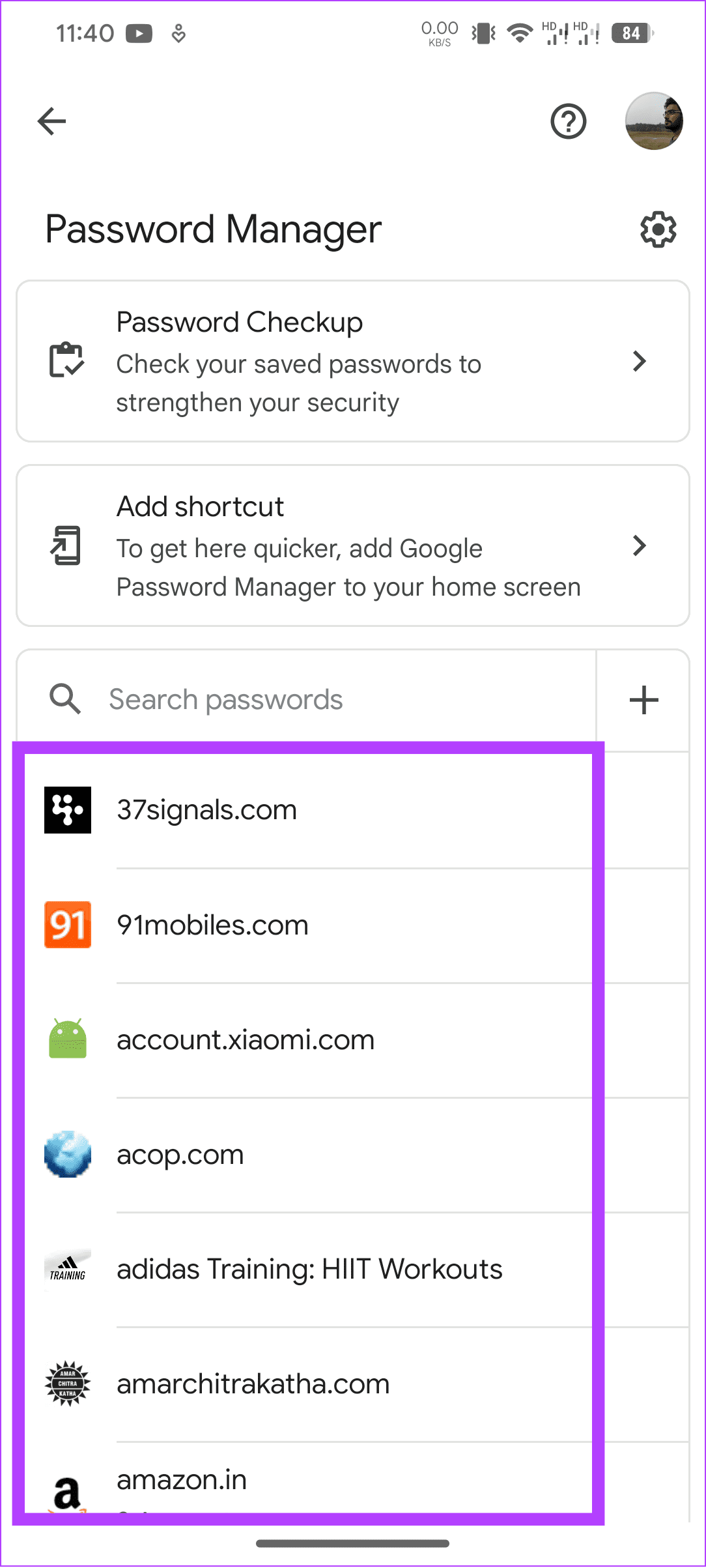 choose the password you want to delete