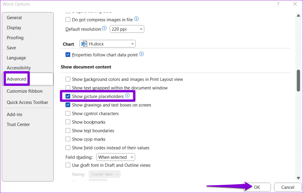 Disable Picture Placeholders in Word