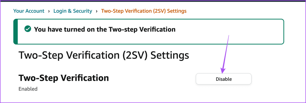 disable two step verification amazon