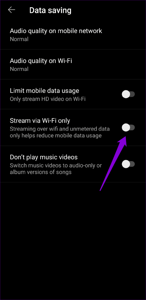 Disable Wi-Fi Only in YT Music