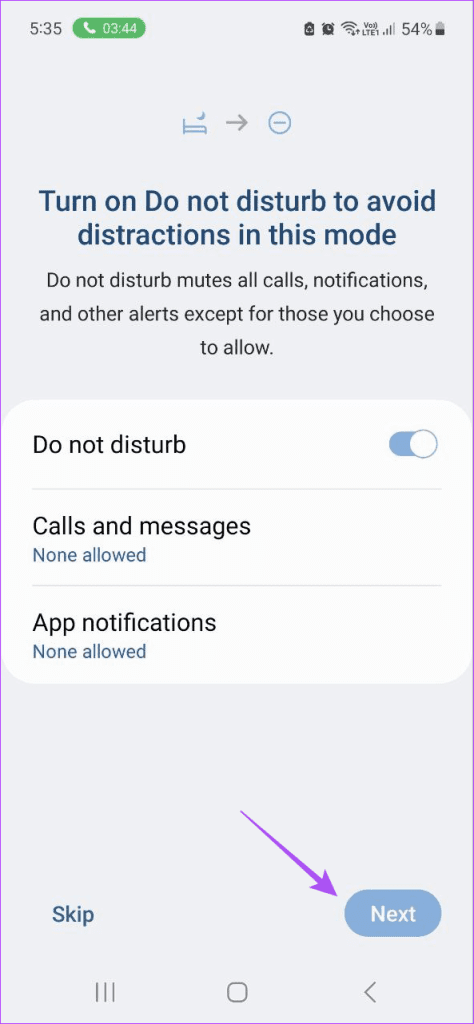 enable do not disturb sleep mode samsung