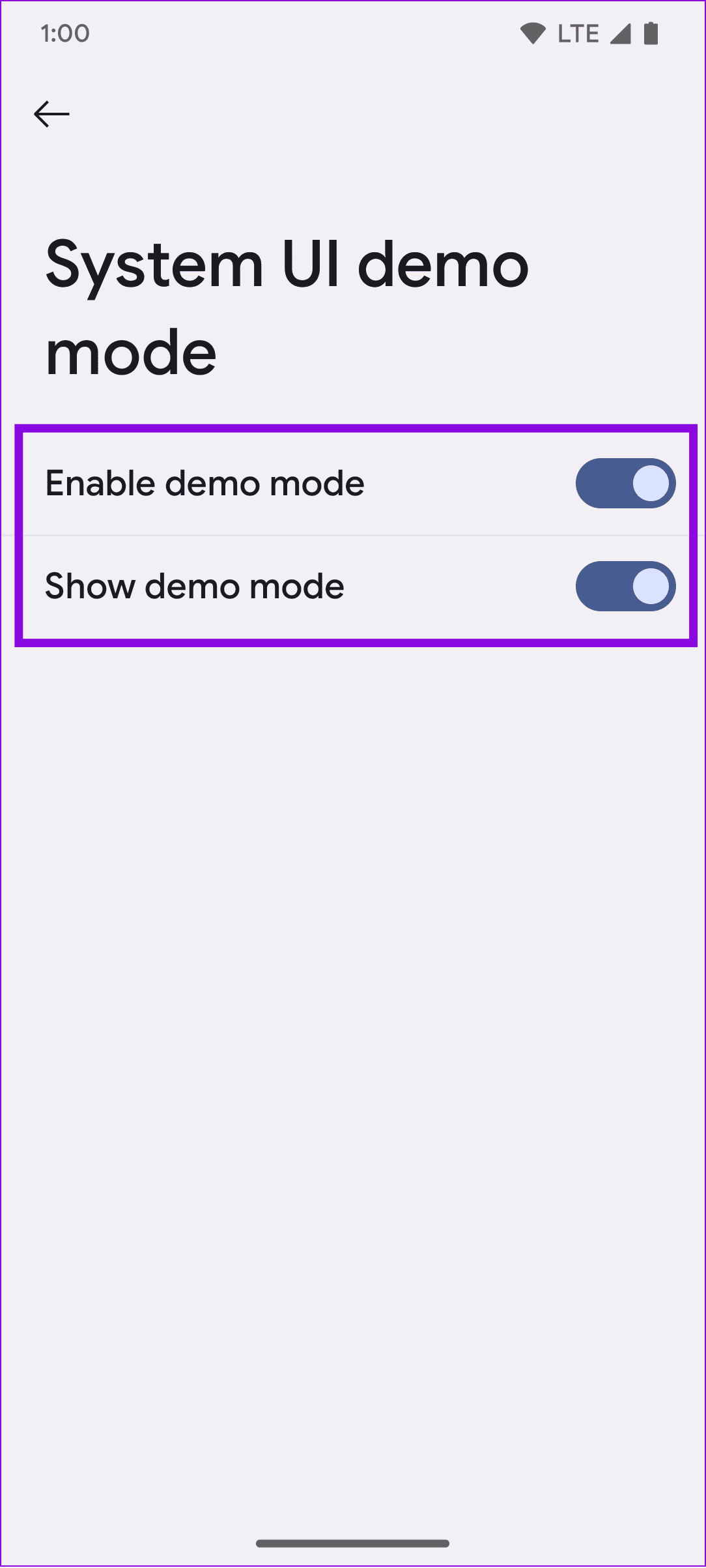 enable enable demo mode and also enable show demo mode