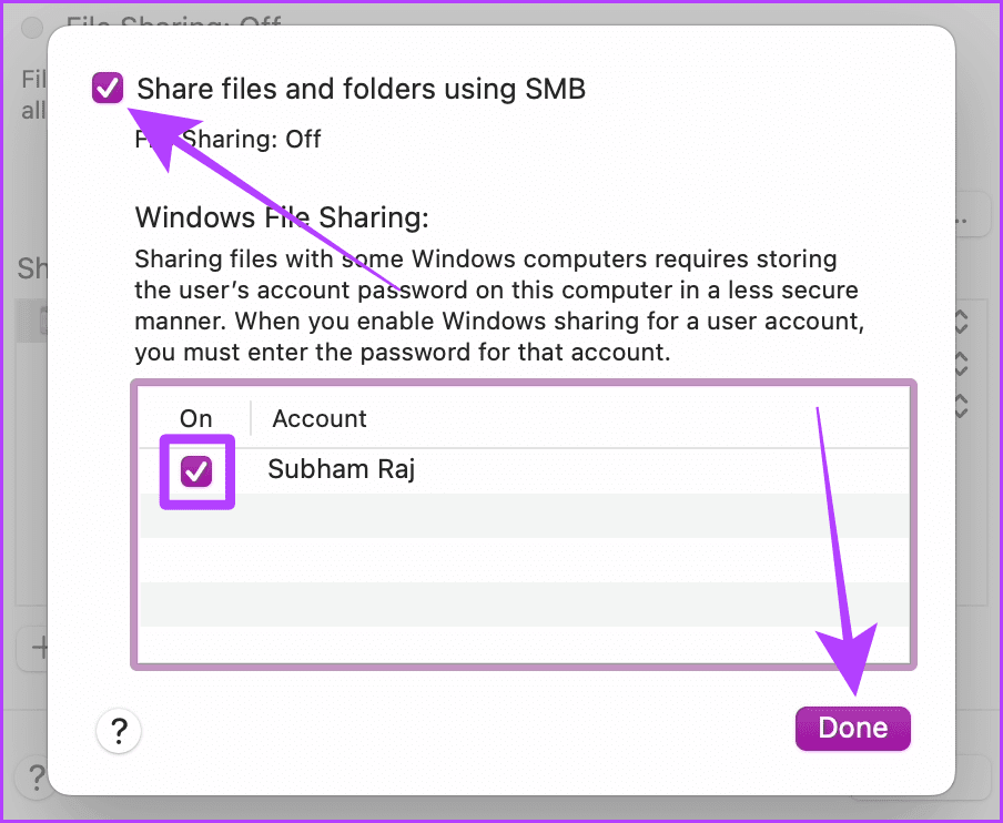 Enable Share Files Using SMB on Mac