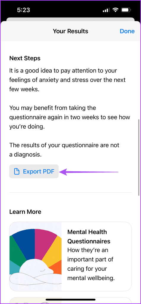 export pdf mental health report iPhone