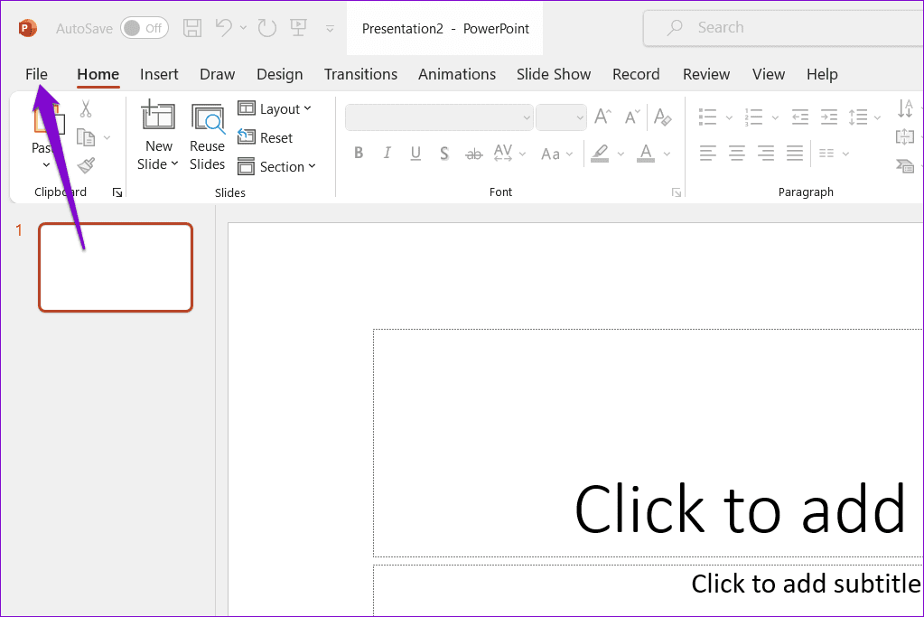 File Menu in PowerPoint