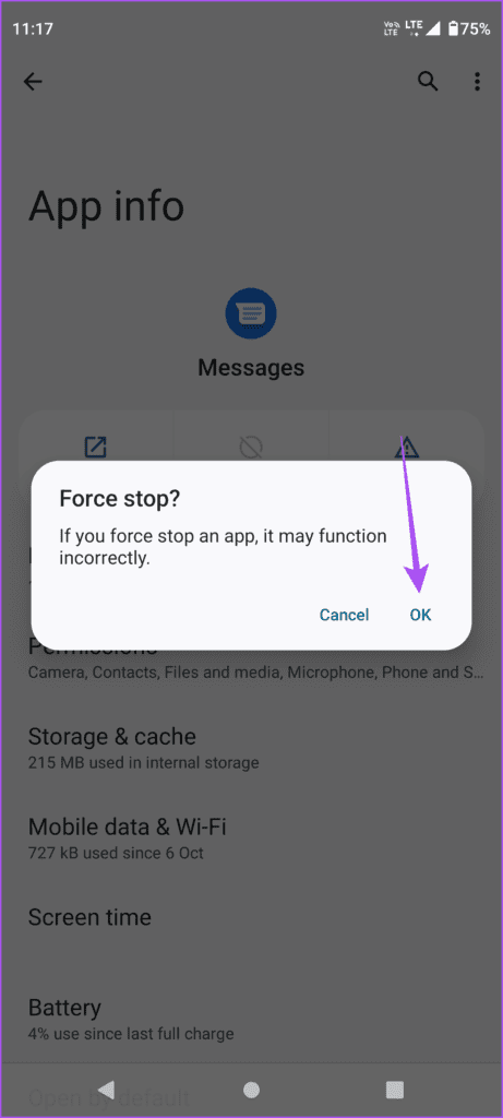 force stop confirm messages android