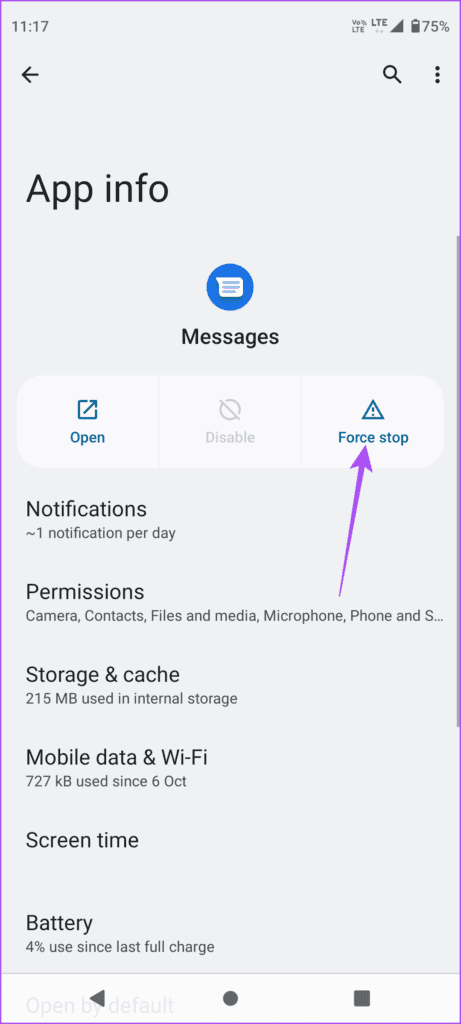 force stop messages app android