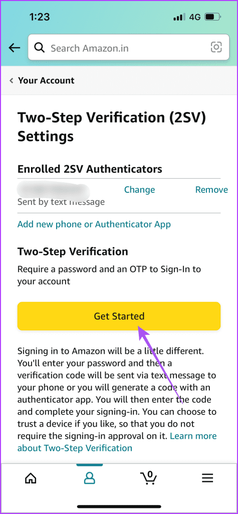 get started 2 step verification amazon app