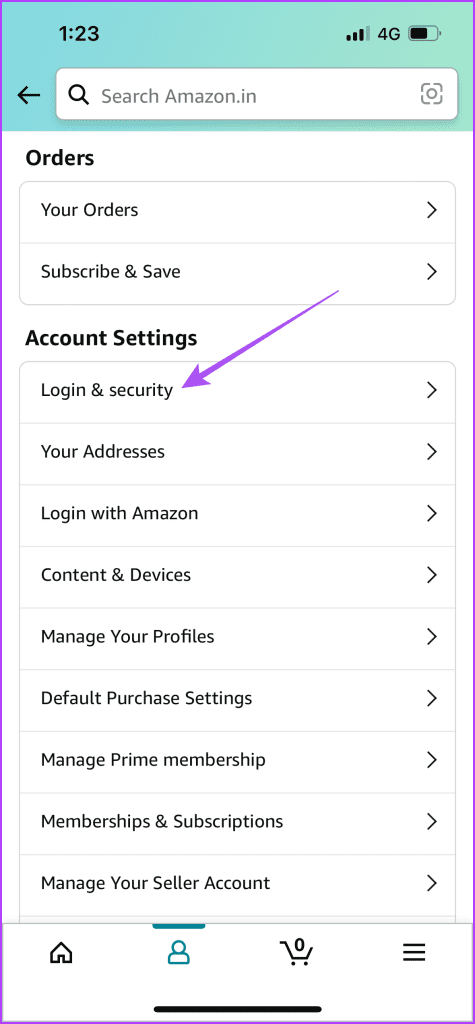 login and security account settings amazon app