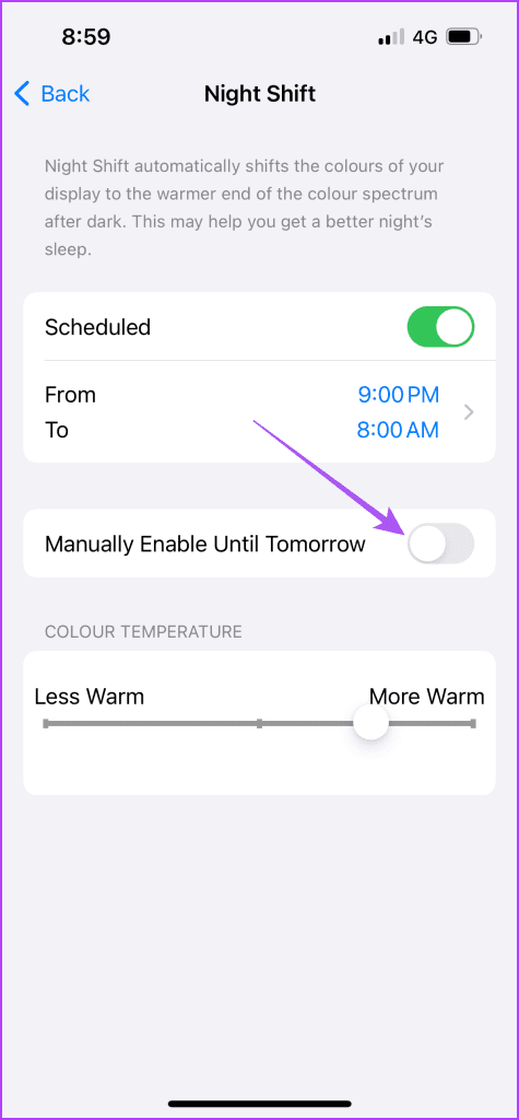manually enable night shift iPhone