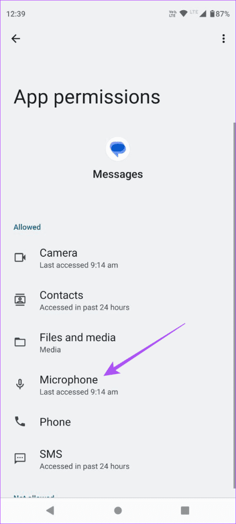 microphone permissions messages app android