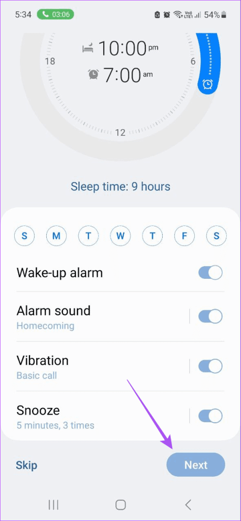 next set wake up time samsung sleep mode