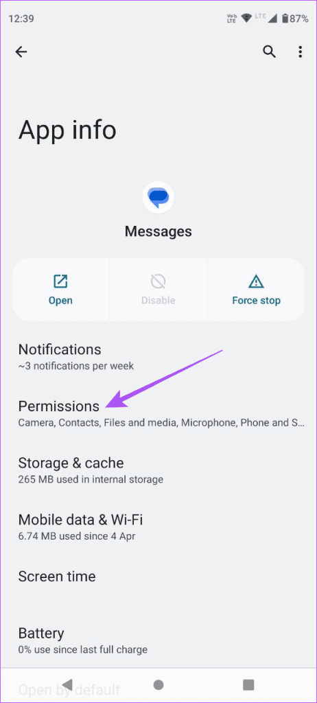 permissions messages app android