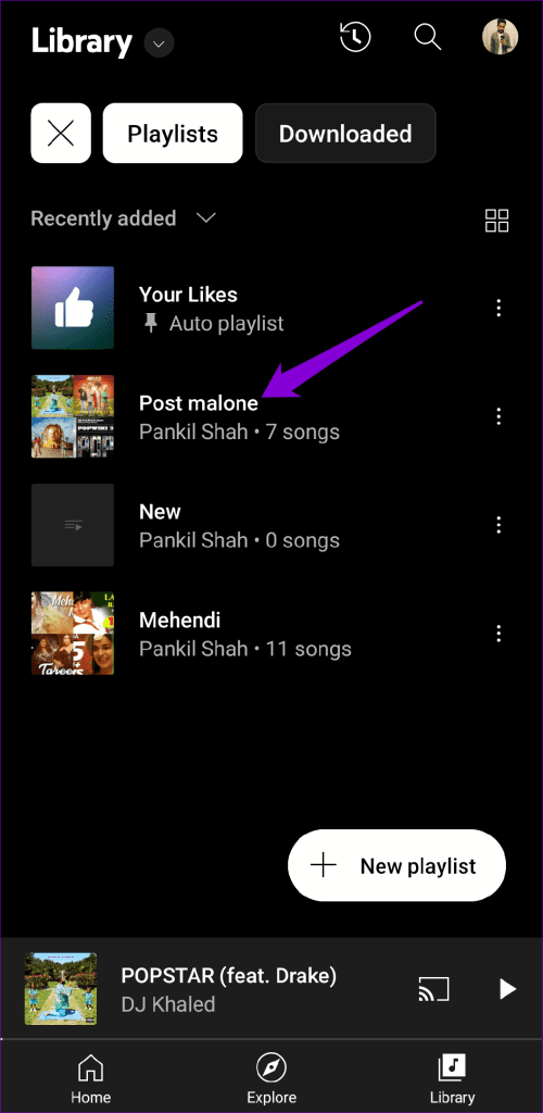 Playlist in YT Music App