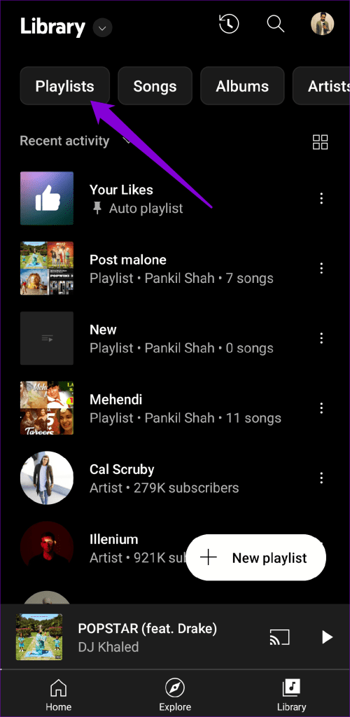 Playlists in YT Music App