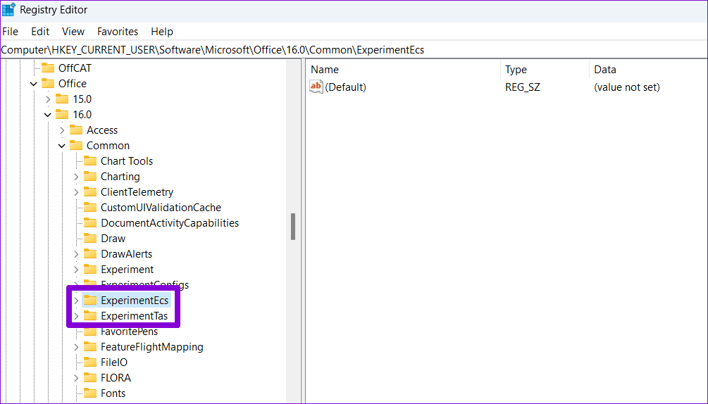 Registry Key Selected