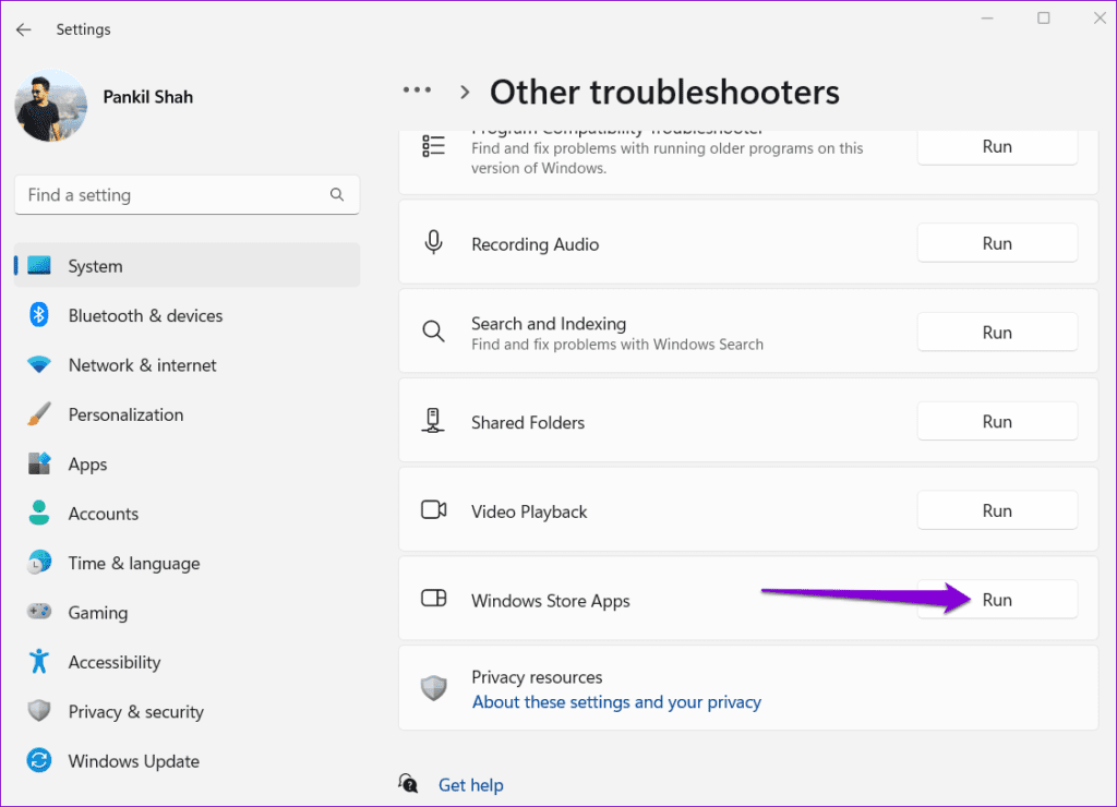 Run Windows Store Apps Troubleshooter