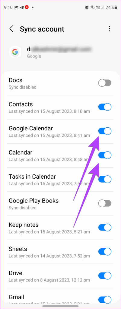 Samsung Account google Sync enabled