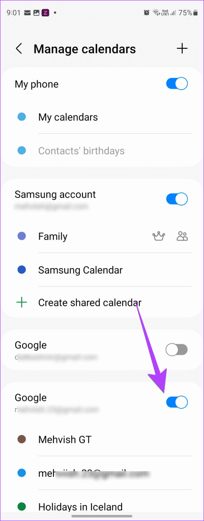 Samsung Calendar Enable external calendar