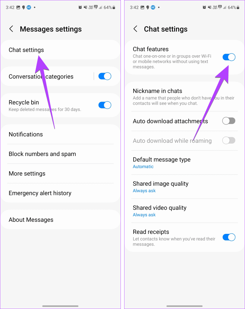 Samsung Messages Settings RCS Off