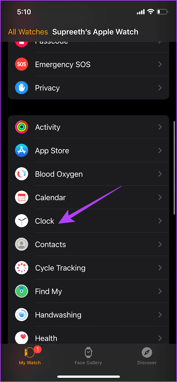 Select Clock on Watch App