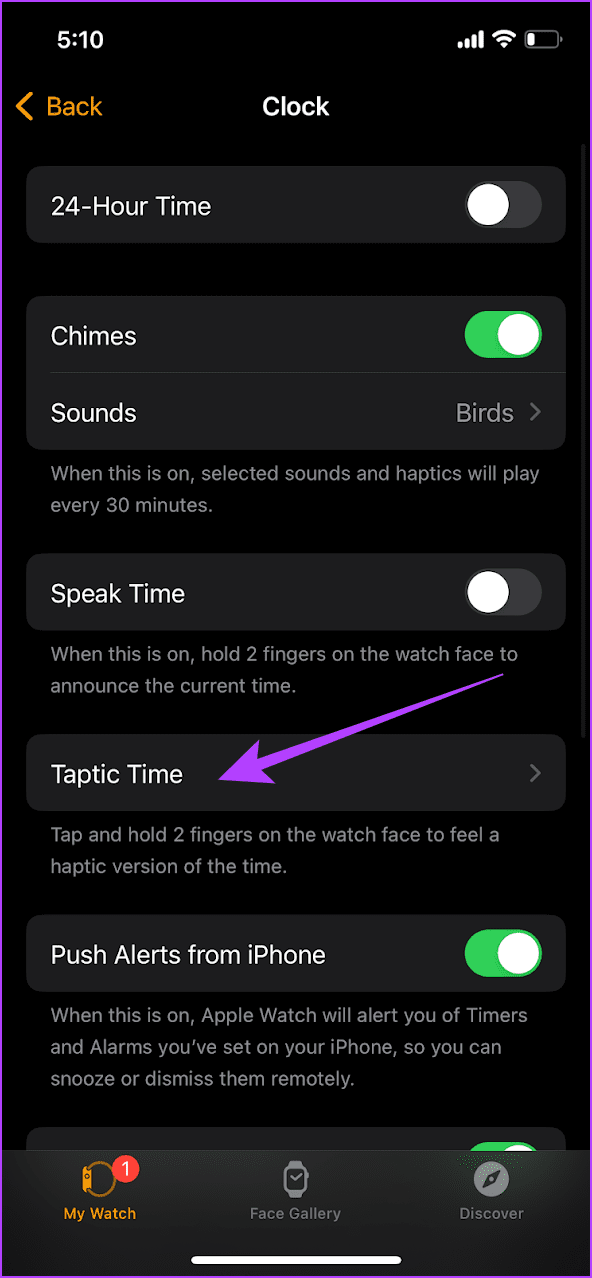 Select Taptic Time on Watch App