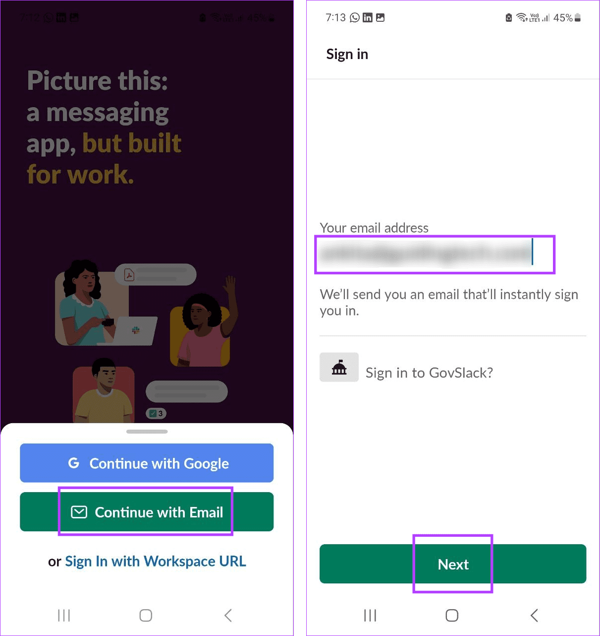 Send sign in email from Slack