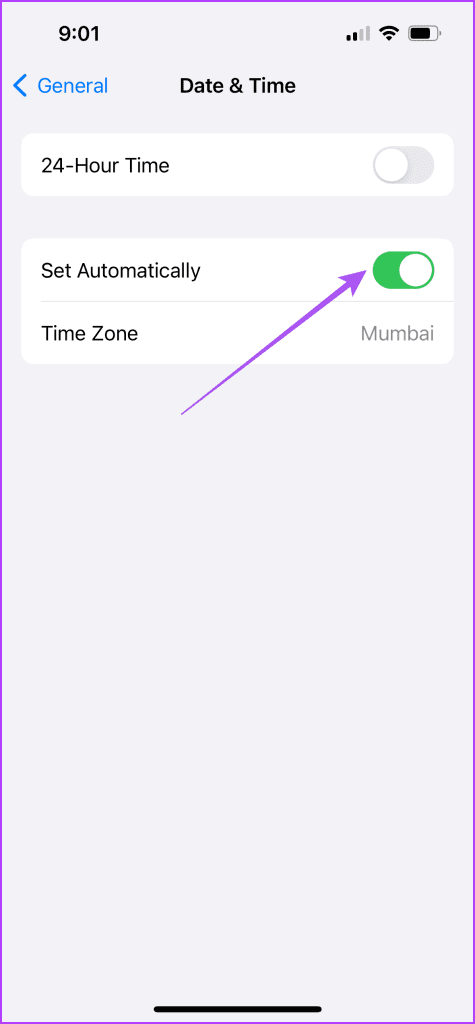 set automatically date and time iPhone