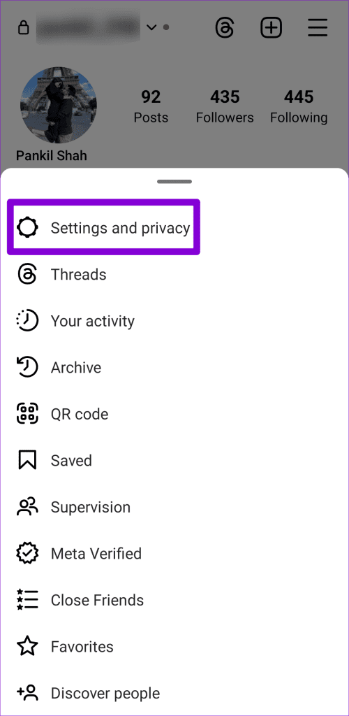 Settings on Instagram